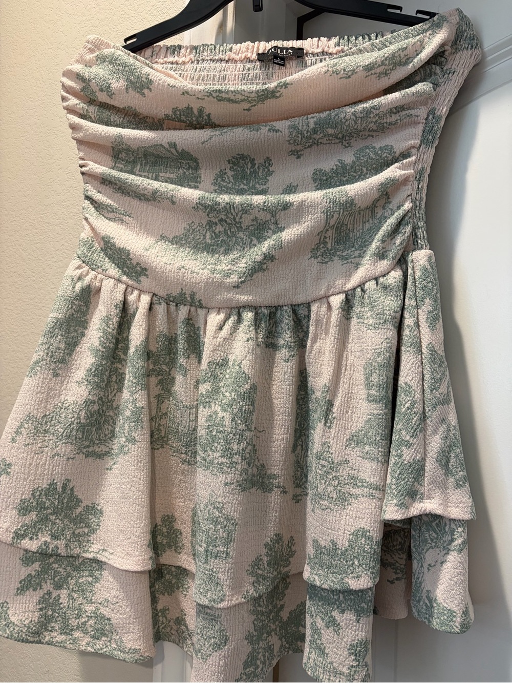Julia Cream dress with Sage Toile Print